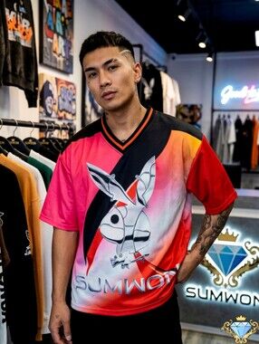 SUMWON x Playboy Men's Oversized Mesh Streetwear Summer Jersey - Size L